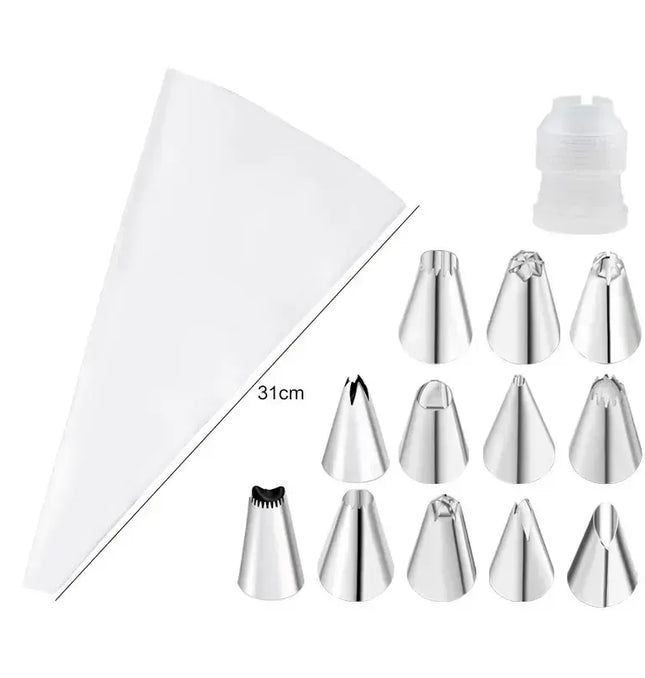 EcoWarra White 14pcs Multifunctional Cake Decorating Tools Silicone Pastry Bag Stainless Steel Cake Mouth Reusable Silicone Bag Tools Pastry Nozzle