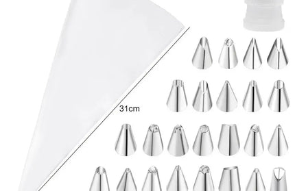 EcoWarra White 26pcs Multifunctional Cake Decorating Tools Silicone Pastry Bag Stainless Steel Cake Mouth Reusable Silicone Bag Tools Pastry Nozzle