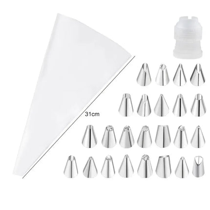 EcoWarra White 26pcs Multifunctional Cake Decorating Tools Silicone Pastry Bag Stainless Steel Cake Mouth Reusable Silicone Bag Tools Pastry Nozzle