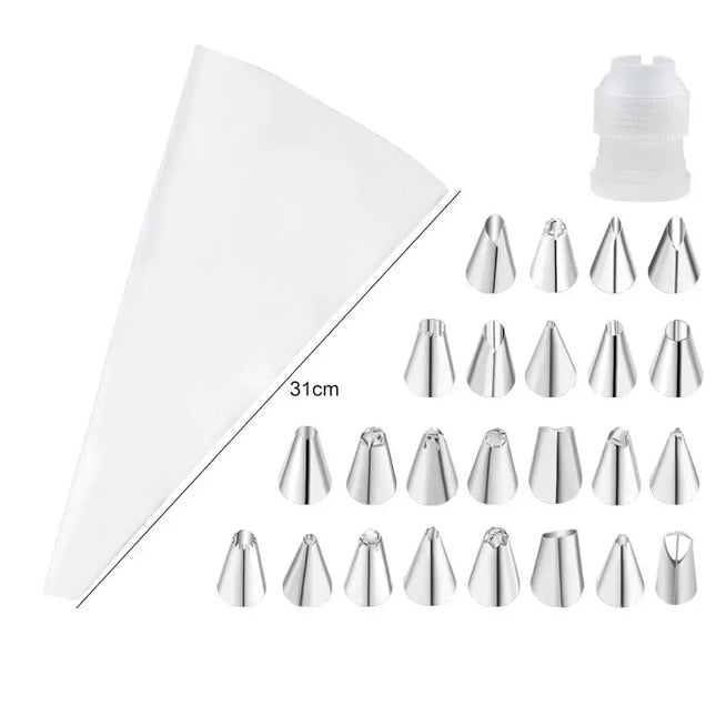 EcoWarra White 26pcs Multifunctional Cake Decorating Tools Silicone Pastry Bag Stainless Steel Cake Mouth Reusable Silicone Bag Tools Pastry Nozzle