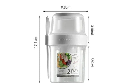 EcoWarra White 560ml Portable Fitness Weight Reducing Salad Cup Breakfast Fruit Oat Yogurt Cup Lid Spoon Outdoor Food Storage Picnic Bento Box