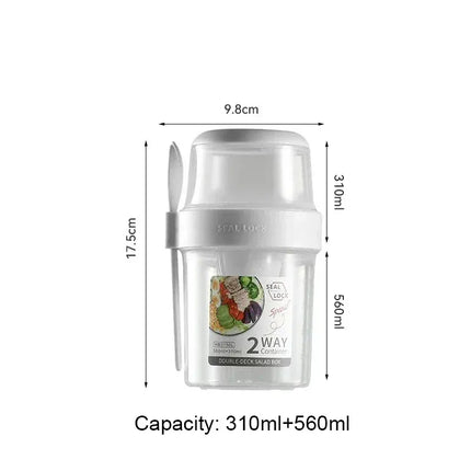EcoWarra White 560ml Portable Fitness Weight Reducing Salad Cup Breakfast Fruit Oat Yogurt Cup Lid Spoon Outdoor Food Storage Picnic Bento Box