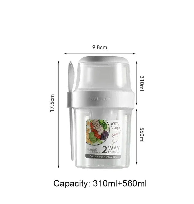 EcoWarra White 560ml Portable Fitness Weight Reducing Salad Cup Breakfast Fruit Oat Yogurt Cup Lid Spoon Outdoor Food Storage Picnic Bento Box
