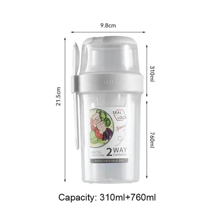 EcoWarra White 760ml Portable Fitness Weight Reducing Salad Cup Breakfast Fruit Oat Yogurt Cup Lid Spoon Outdoor Food Storage Picnic Bento Box