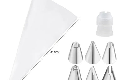 EcoWarra White 8pcs Multifunctional Cake Decorating Tools Silicone Pastry Bag Stainless Steel Cake Mouth Reusable Silicone Bag Tools Pastry Nozzle
