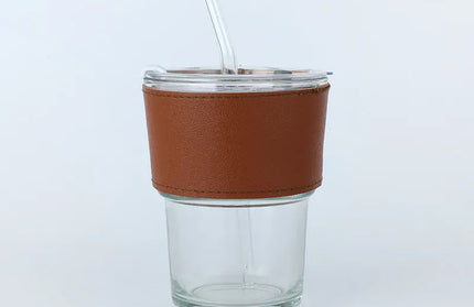 EcoWarra White Cup With Amber Glass Sipper Cups Reusable Spill-Proof Drinking Cups with Lid Straw for Birthday Party Travel Xmas Juice Mug Water Bottle Cups