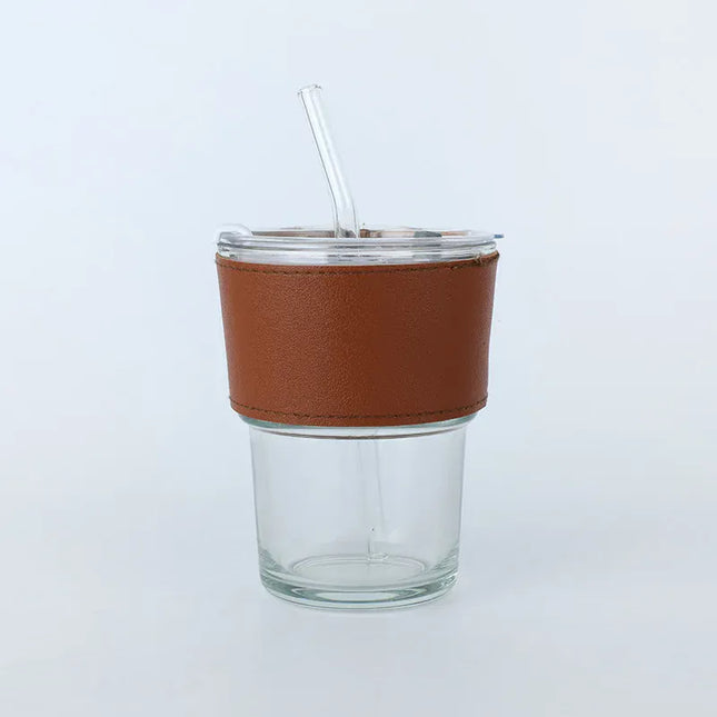 EcoWarra White Cup With Amber Glass Sipper Cups Reusable Spill-Proof Drinking Cups with Lid Straw for Birthday Party Travel Xmas Juice Mug Water Bottle Cups