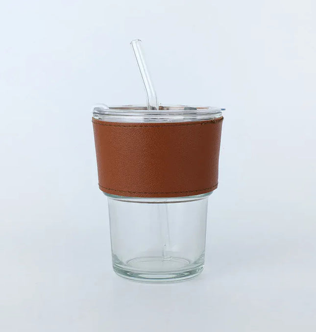 EcoWarra White Cup With Amber Glass Sipper Cups Reusable Spill-Proof Drinking Cups with Lid Straw for Birthday Party Travel Xmas Juice Mug Water Bottle Cups