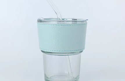 EcoWarra White Cup With Blue Glass Sipper Cups Reusable Spill-Proof Drinking Cups with Lid Straw for Birthday Party Travel Xmas Juice Mug Water Bottle Cups
