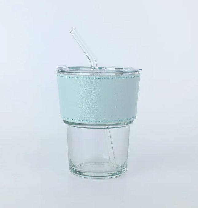 EcoWarra White Cup With Blue Glass Sipper Cups Reusable Spill-Proof Drinking Cups with Lid Straw for Birthday Party Travel Xmas Juice Mug Water Bottle Cups