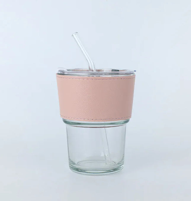 EcoWarra White Cup With Pink Glass Sipper Cups Reusable Spill-Proof Drinking Cups with Lid Straw for Birthday Party Travel Xmas Juice Mug Water Bottle Cups