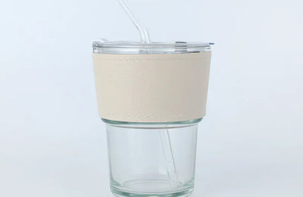 EcoWarra White Cup With White Glass Sipper Cups Reusable Spill-Proof Drinking Cups with Lid Straw for Birthday Party Travel Xmas Juice Mug Water Bottle Cups