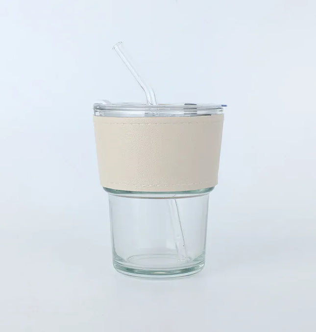 EcoWarra White Cup With White Glass Sipper Cups Reusable Spill-Proof Drinking Cups with Lid Straw for Birthday Party Travel Xmas Juice Mug Water Bottle Cups