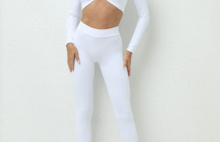 EcoWarra WHITE / M Seamless Yoga Sets Sports Fitness High Waist Hip-lifting Trousers Nude Feel Long-Sleeved Suit Workout Gym Leggings Set for Women