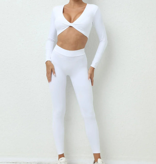 EcoWarra WHITE / S Seamless Yoga Sets Sports Fitness High Waist Hip-lifting Trousers Nude Feel Long-Sleeved Suit Workout Gym Leggings Set for Women