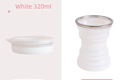 EcoWarra White Type A Portable Silicone Foldable Cup With Lanyard Heat Resistant Collapsible Cups Lid Folding Storage Travel Mug For Hot Water