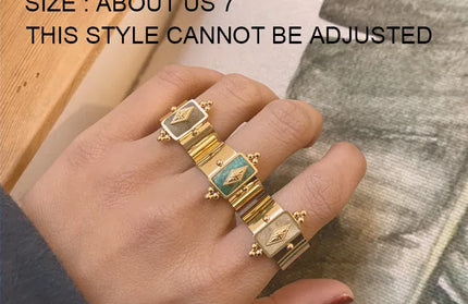 EcoWarra Wild&Free Stainless Steel Gold Plated Wide Rings For Women Big Natural Stone Finger Ring Vintage Jewelry Best Gift