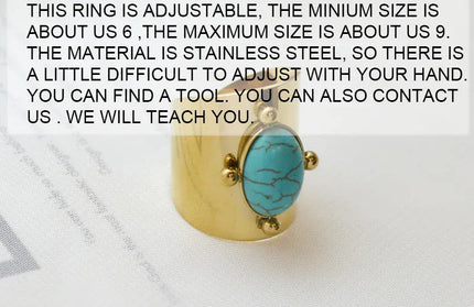 EcoWarra Wild&Free Stainless Steel Gold Plated Wide Rings For Women Big Natural Stone Finger Ring Vintage Jewelry Best Gift