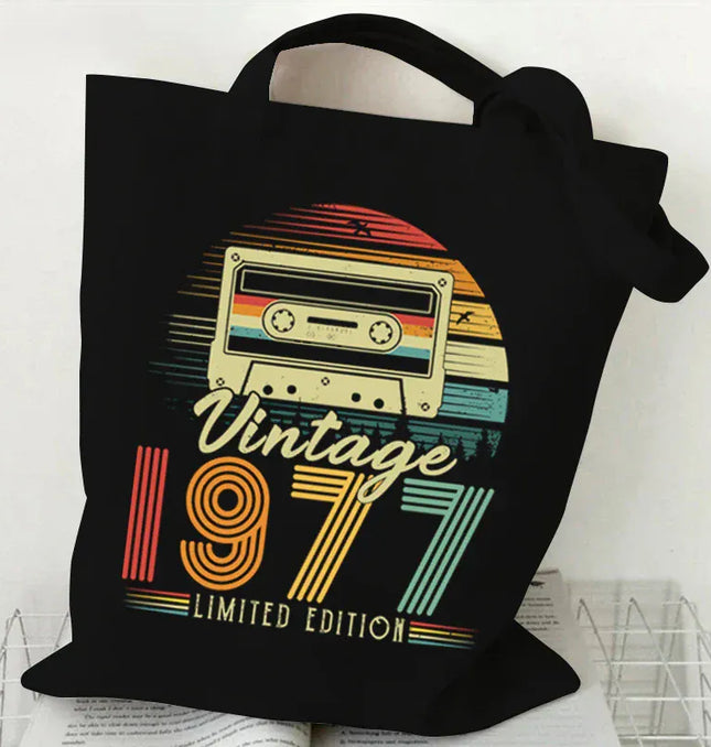 EcoWarra Women's Handbags Vintage 1974 Canvas Shopping Bags 1970~1979 Purses and Handbags Folding Reusable Tote Bags Women Shoulder Bag