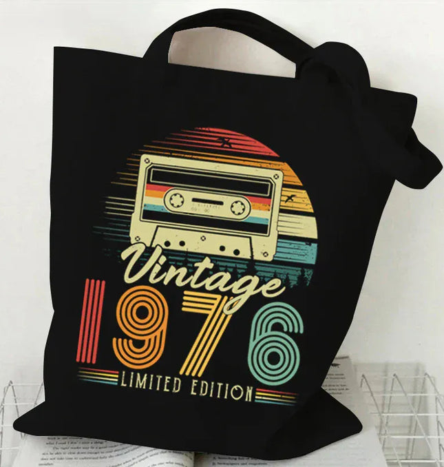 EcoWarra Women's Handbags Vintage 1974 Canvas Shopping Bags 1970~1979 Purses and Handbags Folding Reusable Tote Bags Women Shoulder Bag