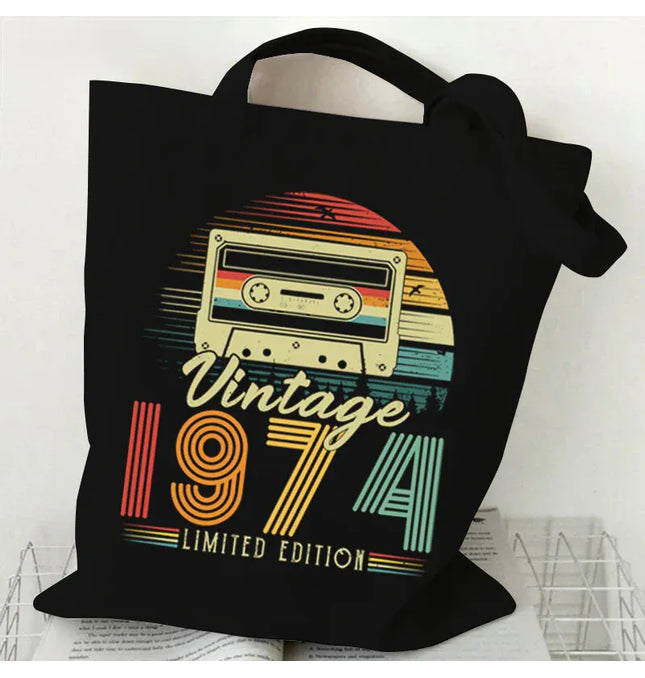 EcoWarra Women's Handbags Vintage 1974 Canvas Shopping Bags 1970~1979 Purses and Handbags Folding Reusable Tote Bags Women Shoulder Bag