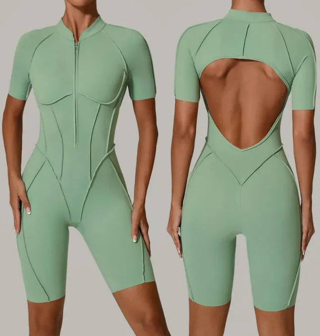 EcoWarra Women's tracksuit Gym Workout Sports clothes outfit zipper Jumpsuit Yoga Fitness overalls Set open Back Bodysuits suit for women