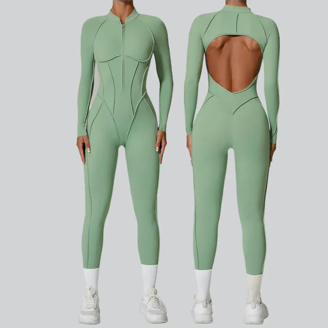 EcoWarra Women's tracksuit Gym Workout Sports clothes outfit zipper Jumpsuit Yoga Fitness overalls Set open Back Bodysuits suit for women