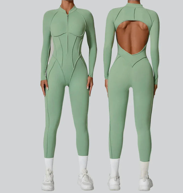 EcoWarra Women's tracksuit Gym Workout Sports clothes outfit zipper Jumpsuit Yoga Fitness overalls Set open Back Bodysuits suit for women