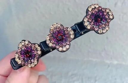 EcoWarra Xb Purple New Fashion Sparkling Crystal Stones Braided Hair Clips 3 Flowers Hair Accessories for Women Girls Styling Tools  Wholesales