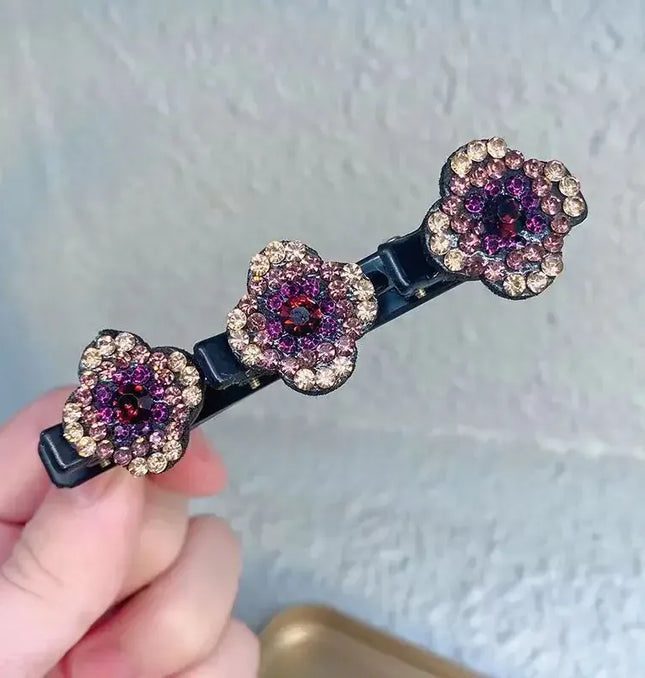 EcoWarra Xb Purple New Fashion Sparkling Crystal Stones Braided Hair Clips 3 Flowers Hair Accessories for Women Girls Styling Tools  Wholesales