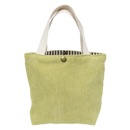 EcoWarra Yellow Small Corduroy Lunch Bag For Women 2024 Eco Canvas Portable Tote Bags Mini Female Students Bento Picnic Food Bag Travel Handbags