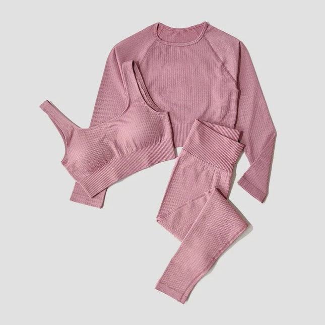 EcoWarra Yoga Set Seamless Women's Sportswear Workout Clothes Athletic Wear Gym Legging Fitness Bra Crop Top Long Sleeve Sports Suits