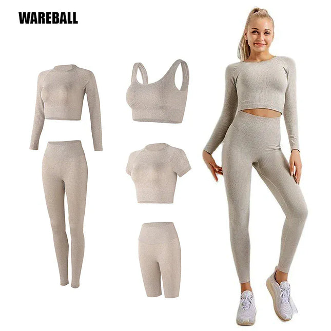 EcoWarra Yoga Set Seamless Women's Sportswear Workout Clothes Athletic Wear Gym Legging Fitness Bra Crop Top Long Sleeve Sports Suits