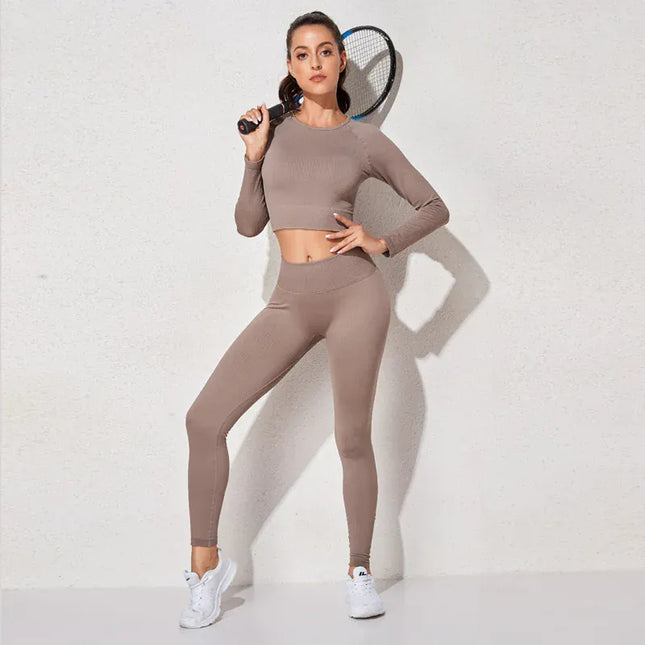 EcoWarra Yoga Set Seamless Women's Sportswear Workout Clothes Athletic Wear Gym Legging Fitness Bra Crop Top Long Sleeve Sports Suits