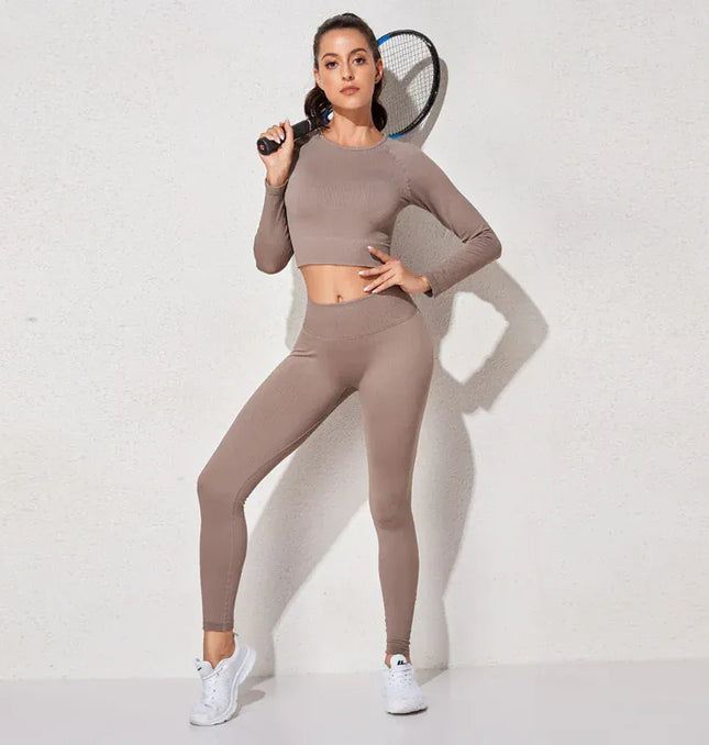 EcoWarra Yoga Set Seamless Women's Sportswear Workout Clothes Athletic Wear Gym Legging Fitness Bra Crop Top Long Sleeve Sports Suits