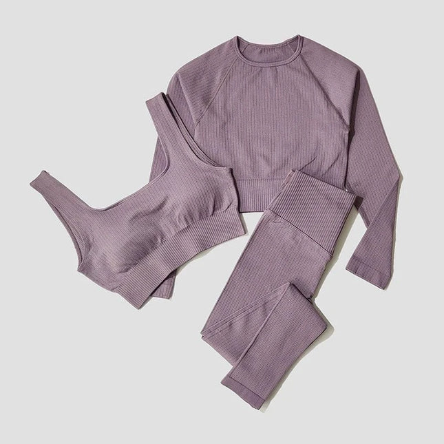 EcoWarra Yoga Set Seamless Women's Sportswear Workout Clothes Athletic Wear Gym Legging Fitness Bra Crop Top Long Sleeve Sports Suits