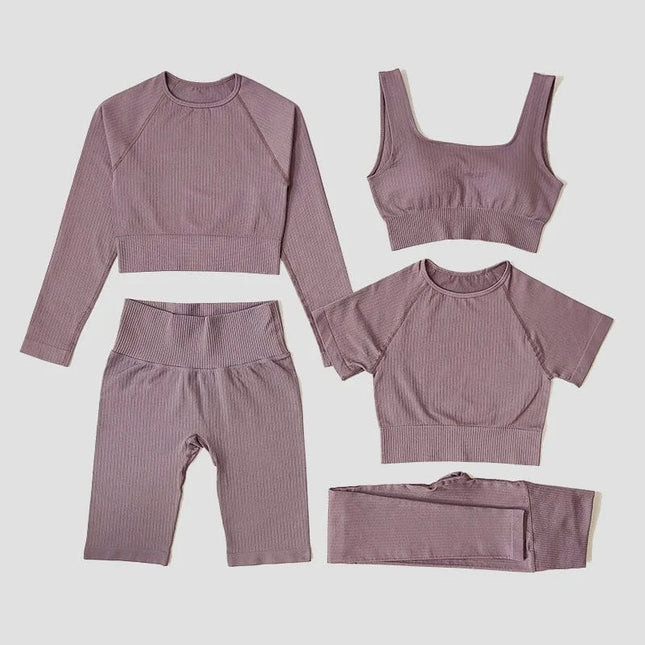 EcoWarra Yoga Set Seamless Women's Sportswear Workout Clothes Athletic Wear Gym Legging Fitness Bra Crop Top Long Sleeve Sports Suits