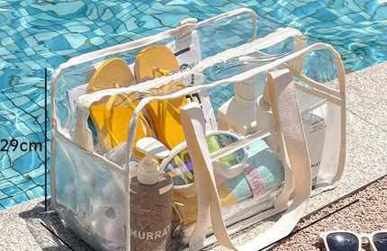 EcoWarra Zipper-White Makeup Bag PVC Transparent Portable Large Capacity Waterproof Swimming Beach Storage for Clothes Travel Essentials Organizer Bag