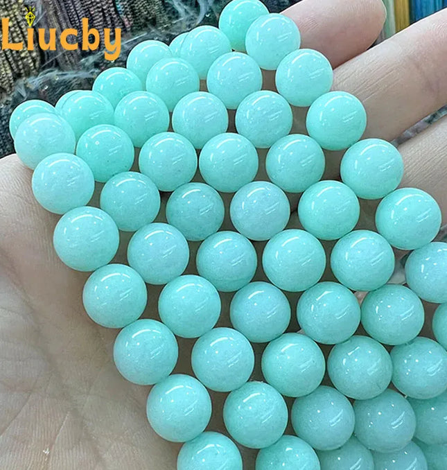 EcoWarra Natural Stone Green Amazon Crystal Chalcedony Jades Beads For Jewelry Making DIY woman Earrings Accessories 4/6/8/10/12/14MM