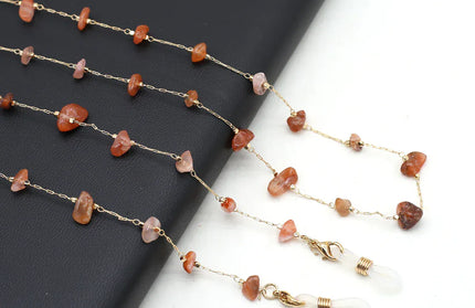 EcoWarra 80cm / Red Stone Natural Amethyst Stone Beaded Trendy Eyeglasses Chain Party Gift for Women Men Glasses Mask Rope Accessories Length 80cm