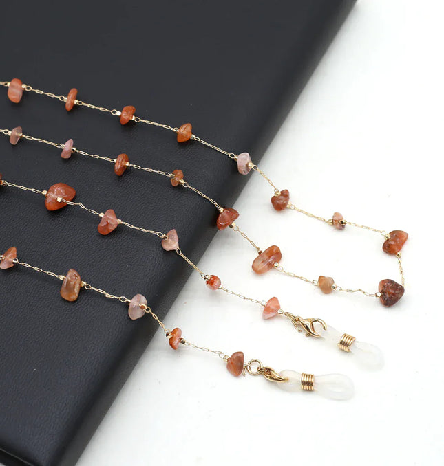 EcoWarra 80cm / Red Stone Natural Amethyst Stone Beaded Trendy Eyeglasses Chain Party Gift for Women Men Glasses Mask Rope Accessories Length 80cm