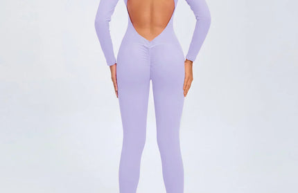 Seamless Yoga Zipper Jumpsuits Sports Fitness Beauty Back Hip-Lifting Long-Sleeved One-Piece Workout Gym Bodysuits for Women