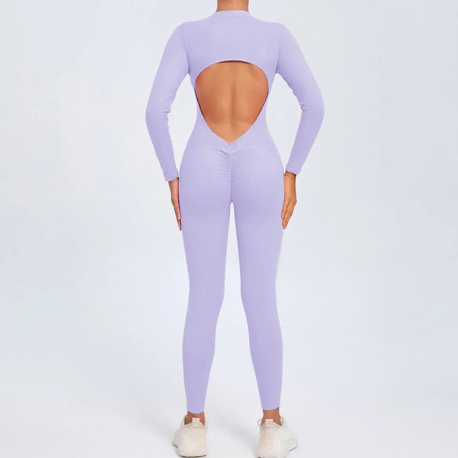 Seamless Yoga Zipper Jumpsuits Sports Fitness Beauty Back Hip-Lifting Long-Sleeved One-Piece Workout Gym Bodysuits for Women
